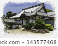 Watercolor style painting of Yokeiji Temple, Keiryoin, Setouchi City, Okayama Prefecture 143577468
