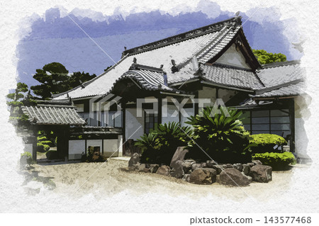 Watercolor style painting of Yokeiji Temple, Keiryoin, Setouchi City, Okayama Prefecture 143577468