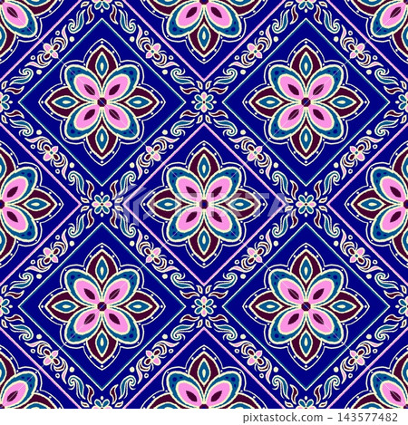 Hand-drawn Seamless Blue Tile Pattern for Traditional Fabric Wallpaper Printing Hand-drawn Seamless Blue Tile Pattern for Traditional Fabric Wallpaper Printing 143577482