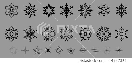Snowflakes vector icon collection. Graphic modern black and gray ornament Snowflakes vector icon collection. Graphic modern black and gray ornament 143578261