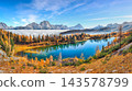 Breathtaking  aerial view of  crystal clear Lake Federa in Dolomites Alps under sunlight in mist and fog 143578799