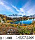 Amazing  aerial view of  crystal clear Lake Federa in Dolomites Alps under sunlight in mist and fog. 143578800