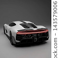 Futuristic White Supercar Rear View 3D Illustration 143579006
