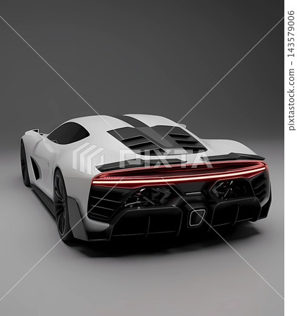 Futuristic White Supercar Rear View 3D Illustration Futuristic White Supercar Rear View 3D Illustration 143579006
