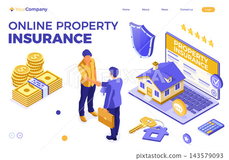 Online Propery House Insurance Isometric Online Propery House Insurance Isometric 143579093