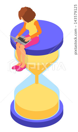 time management with girl and hourglass time management with girl and hourglass 143579125