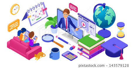 Online study Distance education technology from home banner Online study Distance education technology from home banner 143579128