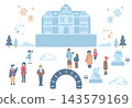 巨型雪雕和人們在雪節上盡情玩耍 143579169