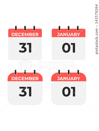New Year Calendar Icons December 31 and January 01 New Year Calendar Icons December 31 and January 01 143579264