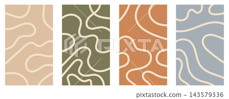Abstract Wavy Line Patterns in Neutral Earthy Colors. Minimalist Organic Background Set Abstract Wavy Line Patterns in Neutral Earthy Colors. Minimalist Organic Background Set 143579336