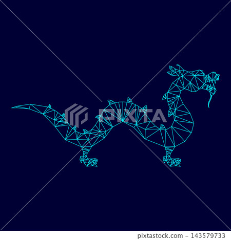 Chinese dragon low poly triangulation triangulated polygonal electric cyan blue vibrant aqua neon color vector illustration image outline contour line Chinese dragon low poly triangulation triangulated polygonal electric cyan blue vibrant aqua neon color vector illustration image outline contour line 143579733