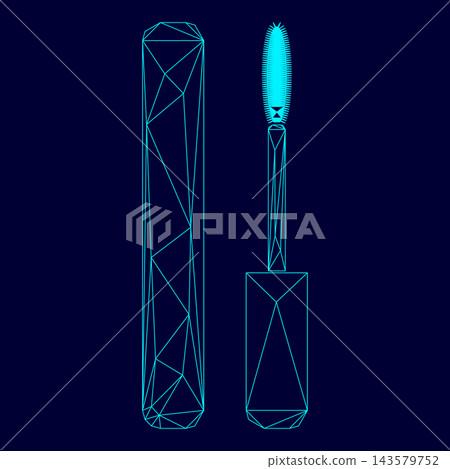 Mascara brush eyes mascara low poly triangulation triangulated polygonal electric cyan blue vibrant aqua neon color vector illustration image outline contour line Mascara brush eyes mascara low poly triangulation triangulated polygonal electric cyan blue vibrant aqua neon color vector illustration image outline contour line 143579752