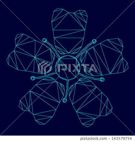 Flower Sakura low poly triangulation triangulated polygonal electric cyan blue vibrant aqua neon color vector illustration image outline contour line Flower Sakura low poly triangulation triangulated polygonal electric cyan blue vibrant aqua neon color vector illustration image outline contour line 143579754