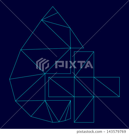 Drop and cross low poly triangulation triangulated polygonal electric cyan blue vibrant aqua neon color vector illustration image outline contour line 143579769