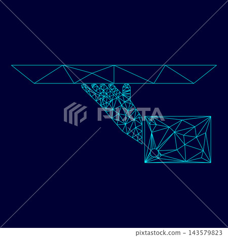 Hand with tray low poly triangulation triangulated polygonal electric cyan blue vibrant aqua neon color vector illustration image outline contour line 143579823