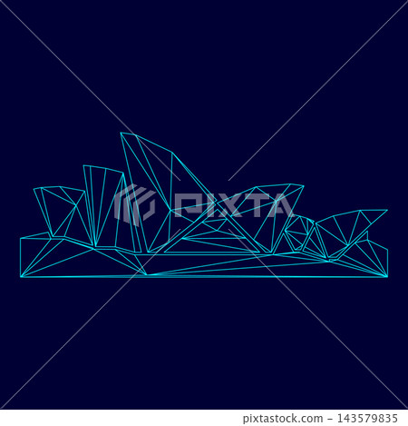 Sydney Opera House low poly triangulation triangulated polygonal electric cyan blue vibrant aqua neon color vector illustration image outline contour line 143579835