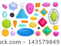Different beads and gems. Isolated colorful bead for handcrafting, creating jewelry, bracelets, earrings, necklaces, bijouterie. Handwork elements, decorations, vector clipart 143579849