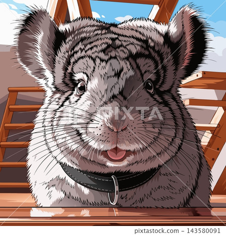 This illustration shows a close-up of a charming gray chinchilla with fluffy fur and large, rounded ears This illustration shows a close-up of a charming gray chinchilla with fluffy fur and large, rounded ears 143580091
