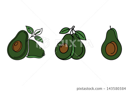 Set of avocados illustration in vector line art drawing style Set of avocados illustration in vector line art drawing style 143580384