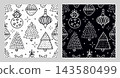 Black and white Christmas seamless pattern set. New Year monochrome endless backgrounds with Christmas trees and toys, festive vector print with hand drawn doodles Black and white Christmas seamless pattern set. New Year monochrome endless backgrounds with Christmas trees and toys, festive vector print with hand drawn doodles 143580499