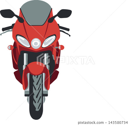 Red racing motorcycle front view on white background Red racing motorcycle front view on white background 143580734