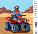 Woman riding quad bike in desert adventure illustration 143580752