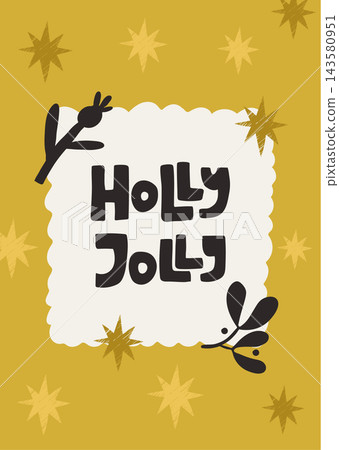Christmas greeting card with text holly jolly, golden stars on yellow background Christmas greeting card with text holly jolly, golden stars on yellow background 143580951