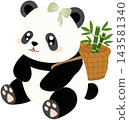 panda with bamboo basket 143581340