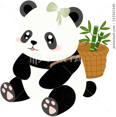 panda with bamboo basket panda with bamboo basket 143581340