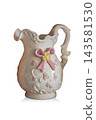 Side view, antique white and pink ceramic jar on isolated background, vintage, object, retro, copy space 143581530
