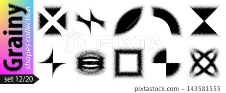 Grainy gradient triangle and dotted noisy globe for y2k shape vector. Sector grunge effect, abstract square cross and black pattern texture. Grainy halftone stencil of sand round dust dotwork Grainy gradient triangle and dotted noisy globe for y2k shape vector. Sector grunge effect, abstract square cross and black pattern texture. Grainy halftone stencil of sand round dust dotwork 143581555