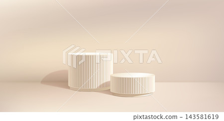 Beige product podium, shadow bg. Marble 3d pillar in light limbo. Elegant fluted premium display studio. Soft spotlight gobo on white ramadan platform. Two level cream cosmetic poduim, abstract stage Beige product podium, shadow bg. Marble 3d pillar in light limbo. Elegant fluted premium display studio. Soft spotlight gobo on white ramadan platform. Two level cream cosmetic poduim, abstract stage 143581619