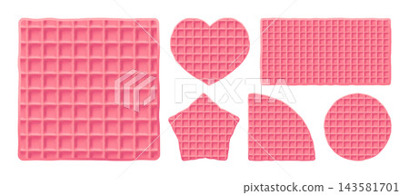 Waffle pink round biscuit for belgian dessert, tasty wafer texture icon. Square strawberry stroopwafel and star candy baked food, pattern background. Isolated cute cookie heart, sweet syrup pancake 3d Waffle pink round biscuit for belgian dessert, tasty wafer texture icon. Square strawberry stroopwafel and star candy baked food, pattern background. Isolated cute cookie heart, sweet syrup pancake 3d 143581701