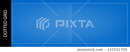 Blue pattern paper overlay, digital line texture of vector graphics. Grid drawing bg and blueprint scan point graph, HUD element. Cybermat effect, notebook millimeter data, tech building architecture 143581709
