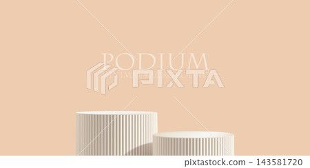 3d podium beige bg, product ramadan platform. Two level stand in gradient mockup, cylinder empty abstract base. Elegant premium white marble pedestal for cosmetic skincare ads. Minimal textured stair 143581720