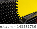 Abstract shapes and geometric objects on a yellow background. 143581736