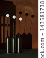 Still life with white balloons on sticks in black bottles and a shadow against the background 143581738