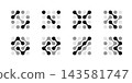 Dot connect icon, modern abstract science logo. Vector merged circles pattern and molecular structure. Blob shapes link into fluid forms, energy movement and nano tech net. Liquid medical drops design 143581747