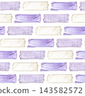 Seamless watercolor pattern of lavender and cream washi tape strips arranged in horizontal rows. Hand-painted design for scrapbooking, stationery and gift wrapping 143582572
