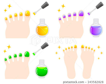 一組5幅描繪修腳過程的插圖。 143582828