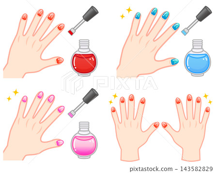 A set of illustrations of hands doing nails. A set of illustrations of hands doing nails. 143582829