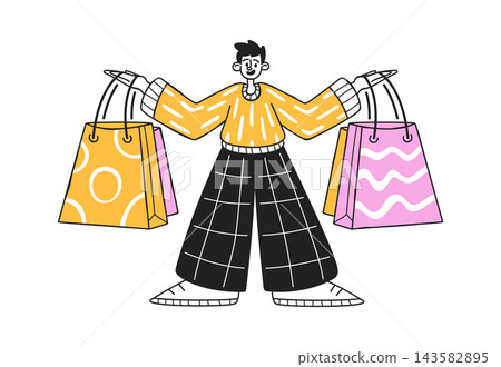 Shopper Holding Bags Cartoon Shopper Holding Bags Cartoon 143582895