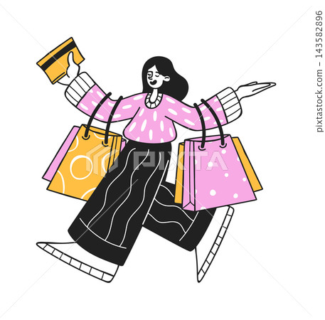 Shopper Carrying Bags Cartoon Style Shopper Carrying Bags Cartoon Style 143582896