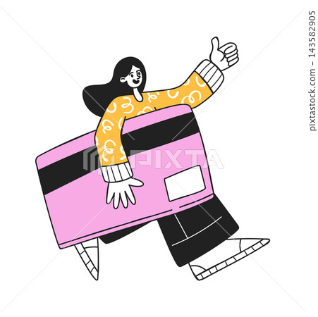 CreditCard Woman Giving Thumbs Up Cartoon CreditCard Woman Giving Thumbs Up Cartoon 143582905