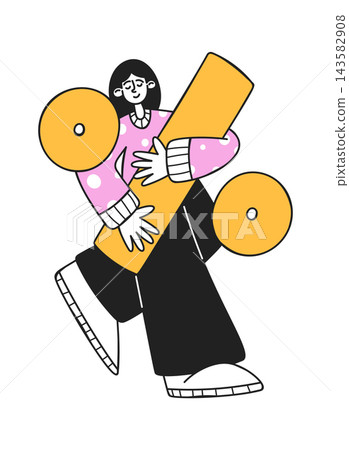 Percent Character Carried By Woman Cartoon Percent Character Carried By Woman Cartoon 143582908