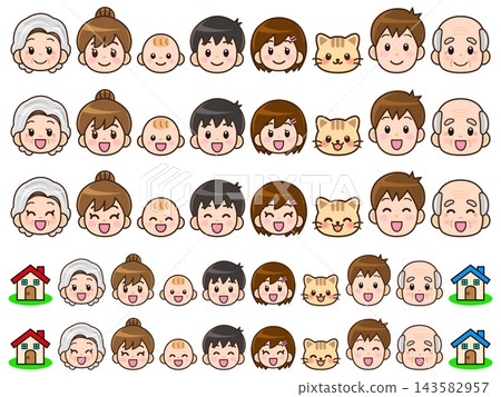 Family Face Icon Expression Illustration Set Family Face Icon Expression Illustration Set 143582957