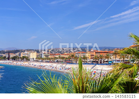 Turquoise Mediterranean Sea along Nice city waterfront. Nice, France Turquoise Mediterranean Sea along Nice city waterfront. Nice, France 143583115