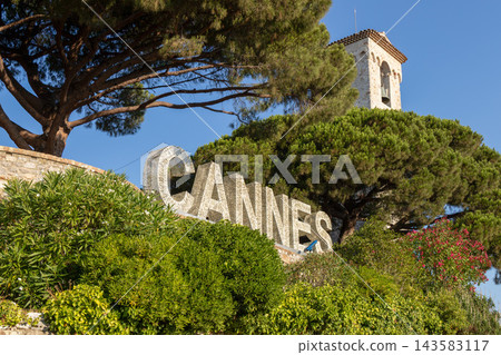 Cannes sign overlooking city from Le Suquet. Cannes sign overlooking city from Le Suquet. 143583117