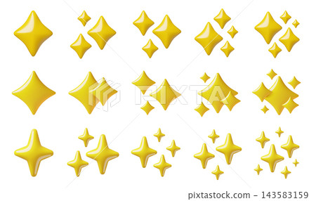 Stars and sparkles yellow 3d icons set magic symbols and holiday shine elements 143583159