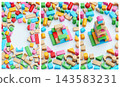 Triptych Showing Stages of Construction with Colorful Wooden Toy Building Blocks 143583231